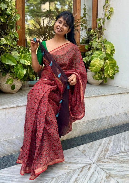 Ajrakh kota doria cotton saree
