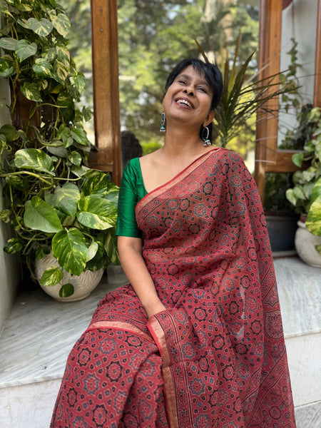 Ajrakh kota doria cotton saree