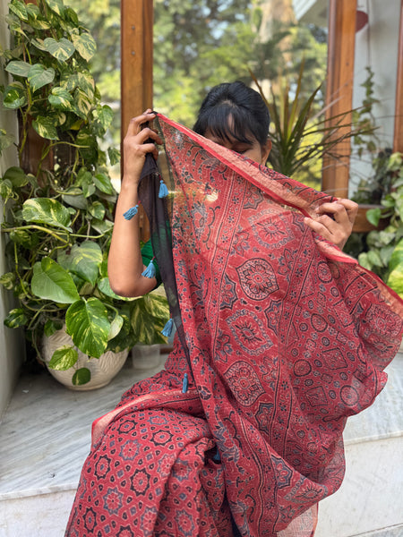 Ajrakh kota doria cotton saree