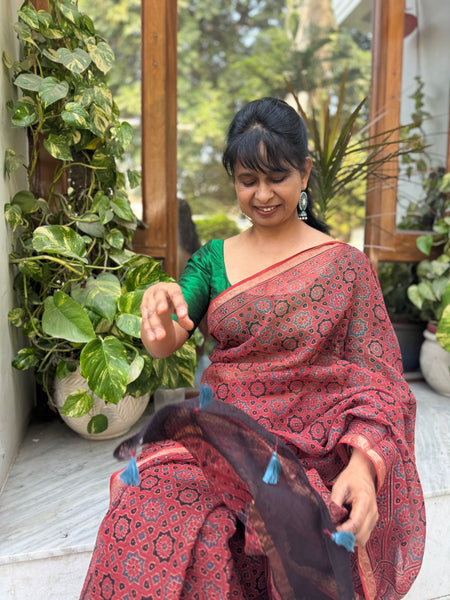Ajrakh kota doria cotton saree