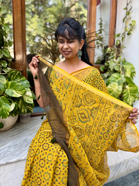 Ajrakh kota doria cotton saree