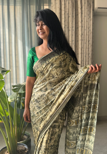 Parijat - Modal Silk Vanaspati handblock printed saree