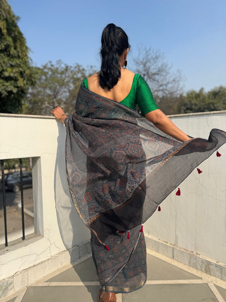 Ajrakh kota doria cotton saree