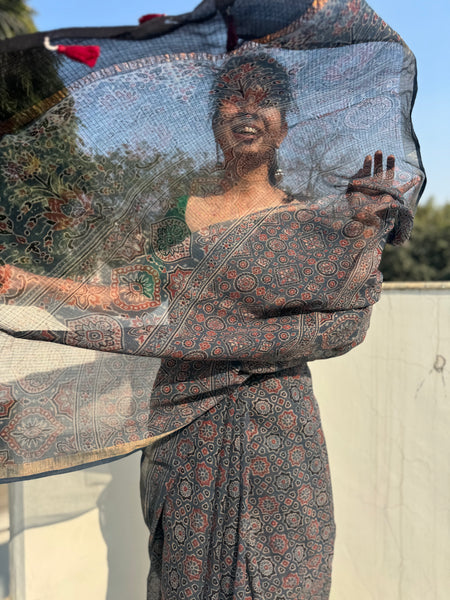 Ajrakh kota doria cotton saree