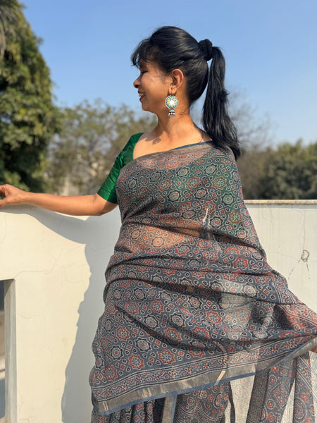 Ajrakh kota doria cotton saree