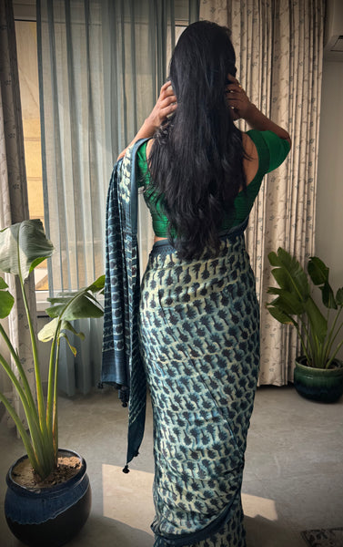 Pratigya - Modal Silk Vanaspati handblock printed saree