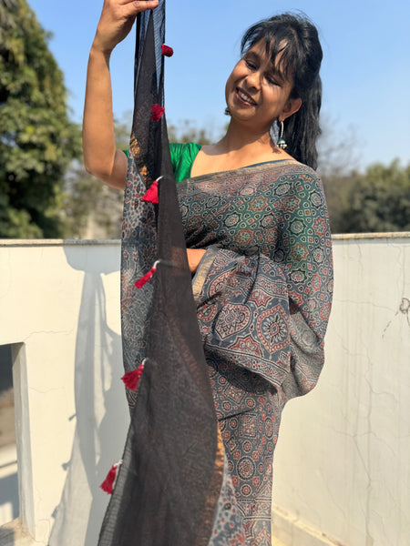 Ajrakh kota doria cotton saree
