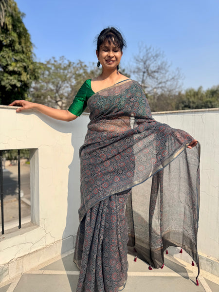 Ajrakh kota doria cotton saree