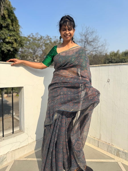 Ajrakh kota doria cotton saree