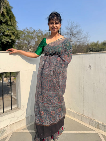 Ajrakh kota doria cotton saree