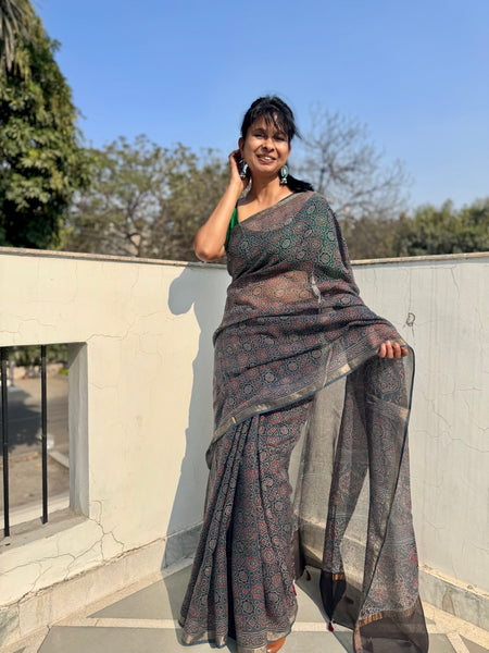 Ajrakh kota doria cotton saree