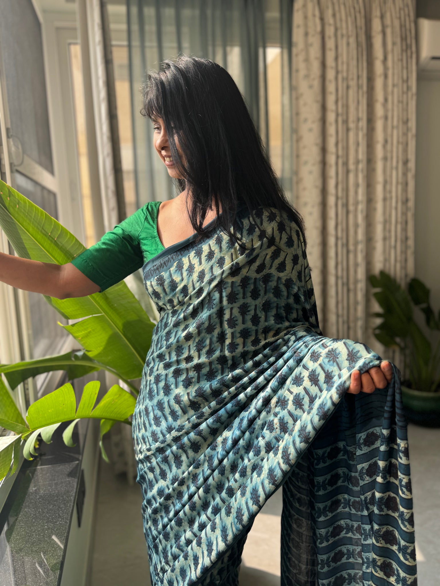 Pratigya - Modal Silk Vanaspati handblock printed saree