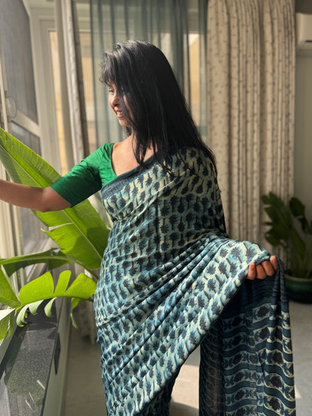 Pratigya - Modal Silk Vanaspati handblock printed saree