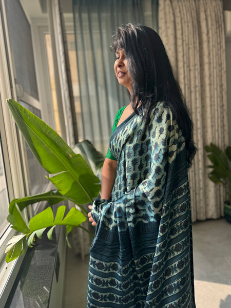Pratigya - Modal Silk Vanaspati handblock printed saree