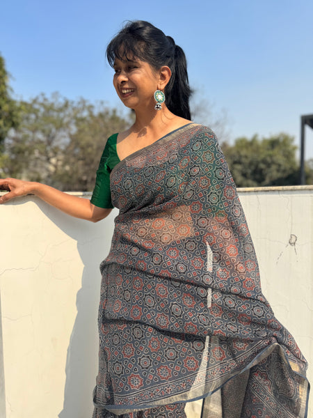 Ajrakh kota doria cotton saree