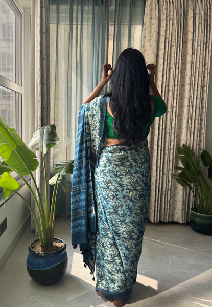 Charulata - Modal Silk Vanaspati handblock printed saree