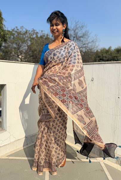 Ajrakh kota doria cotton saree