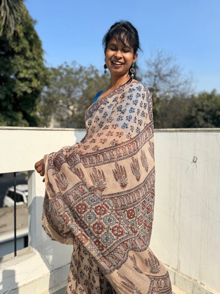 Ajrakh kota doria cotton saree