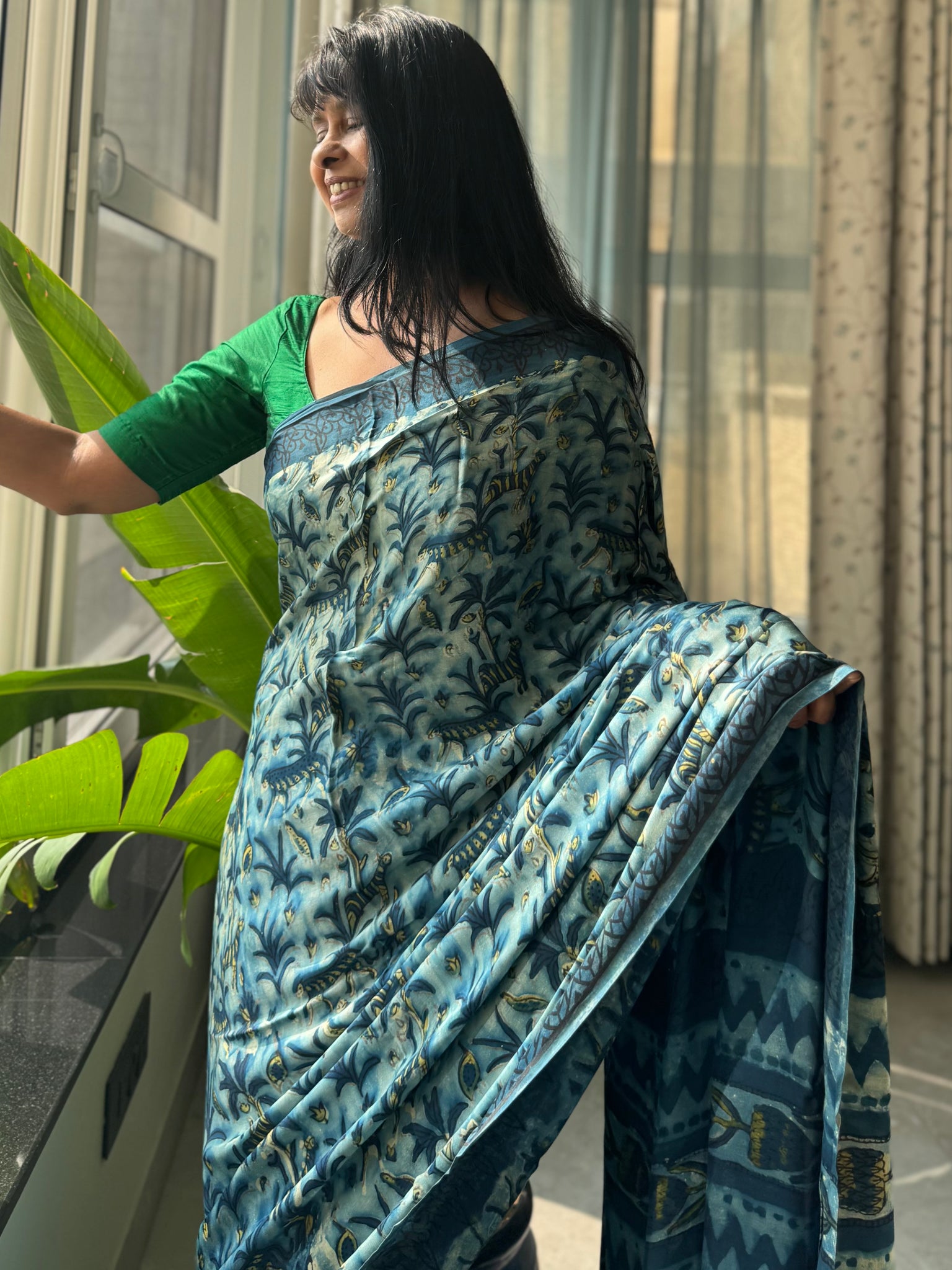 Charulata - Modal Silk Vanaspati handblock printed saree