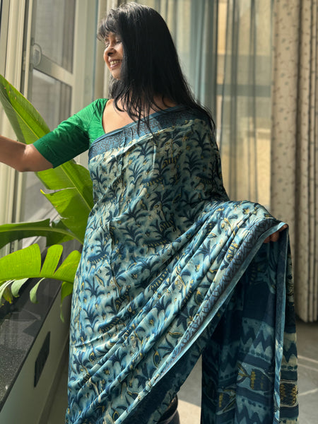 Charulata - Modal Silk Vanaspati handblock printed saree