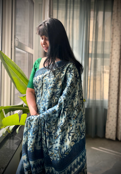 Charulata - Modal Silk Vanaspati handblock printed saree