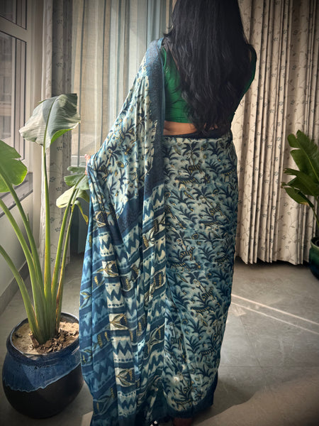 Charulata - Modal Silk Vanaspati handblock printed saree