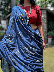 Embroidered pallu and front hand block printed cotton saree