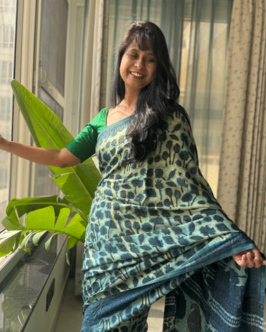 Vasundhra - Modal Silk Vanaspati handblock printed saree (Copy)