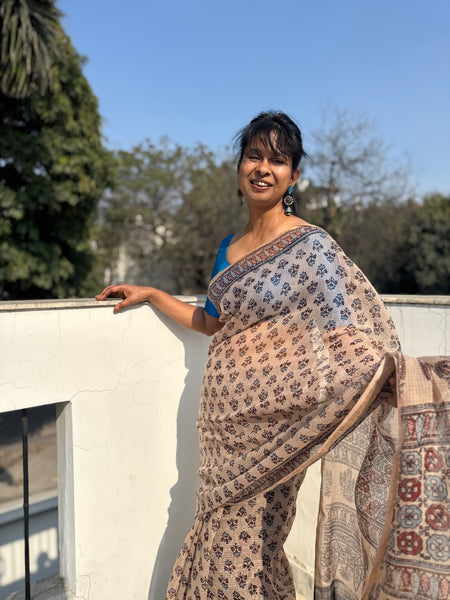 Ajrakh kota doria cotton saree