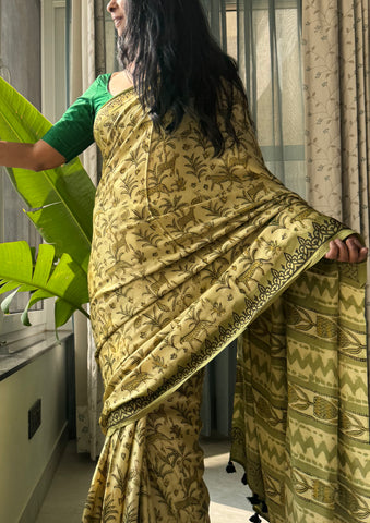 Namrata - Modal Silk Vanaspati handblock printed saree