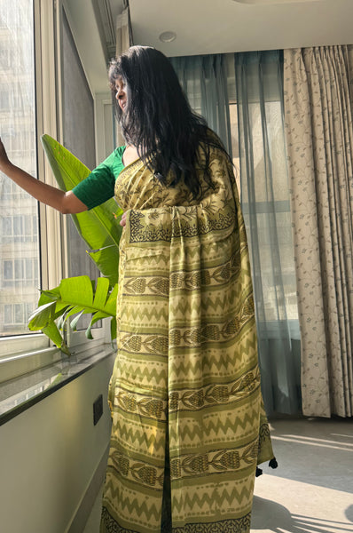 Namrata - Modal Silk Vanaspati handblock printed saree