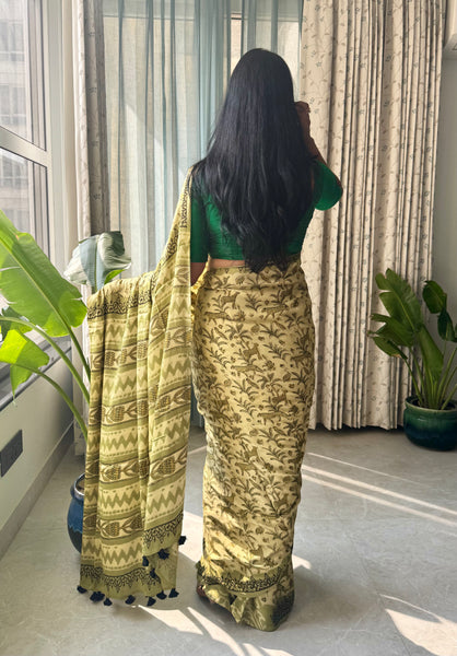 Namrata - Modal Silk Vanaspati handblock printed saree