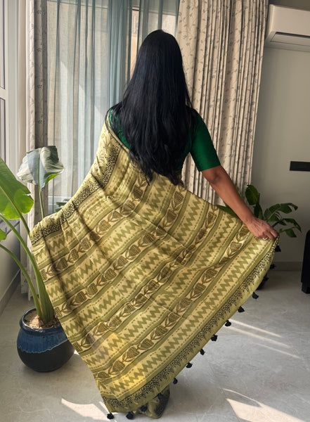 Namrata - Modal Silk Vanaspati handblock printed saree
