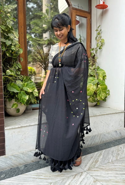 Black mul cotton with embroidery