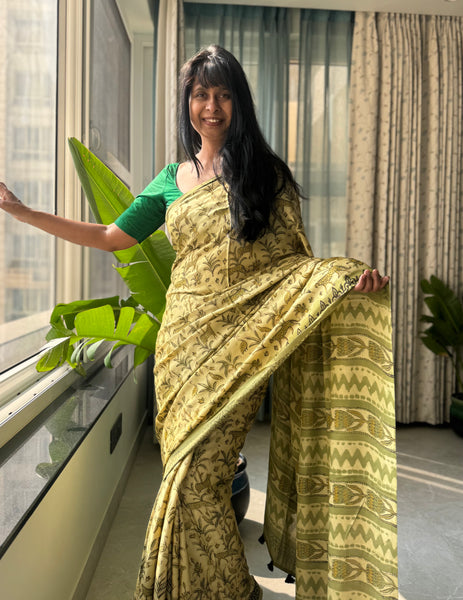 Namrata - Modal Silk Vanaspati handblock printed saree