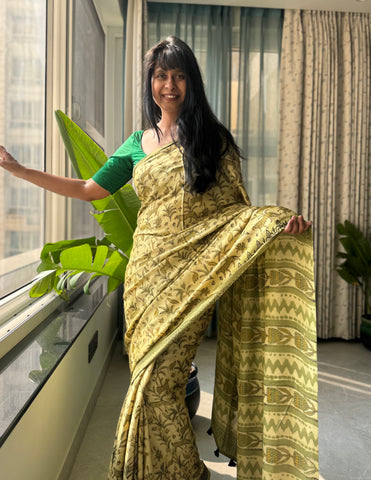 Namrata - Modal Silk Vanaspati handblock printed saree