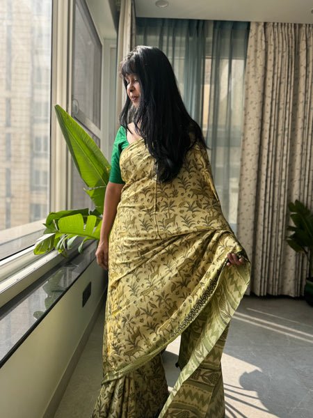 Namrata - Modal Silk Vanaspati handblock printed saree