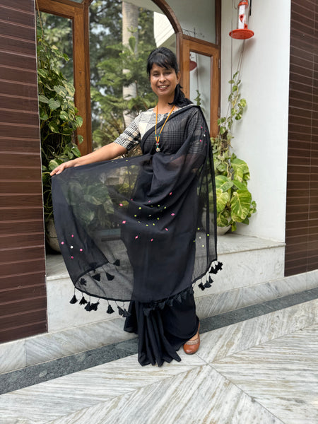 Black mul cotton with embroidery