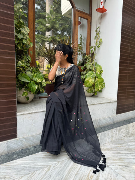 Black mul cotton with embroidery