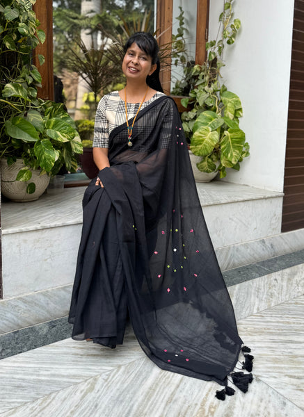 Black mul cotton with embroidery