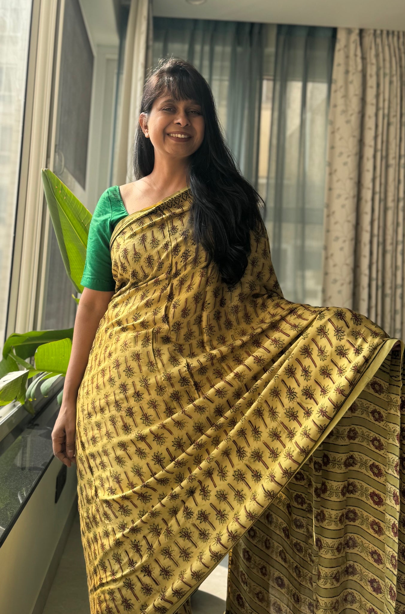 Zooni - Modal Silk Vanaspati handblock printed saree