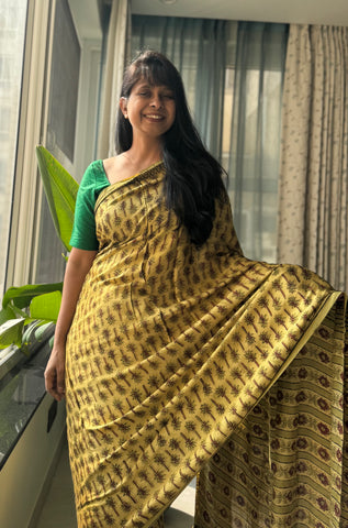 Zooni - Modal Silk Vanaspati handblock printed saree
