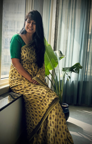 Zooni - Modal Silk Vanaspati handblock printed saree