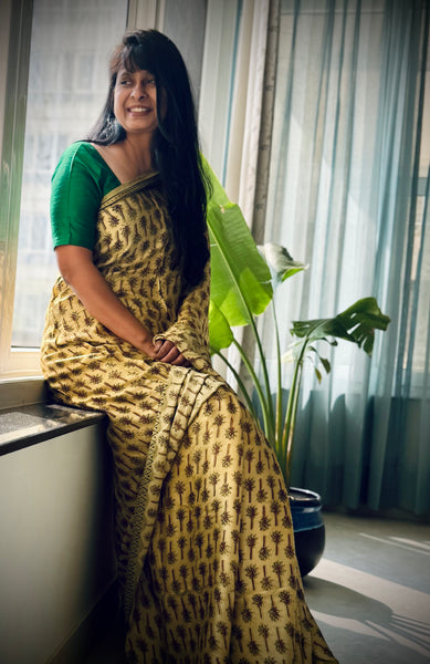 Zooni - Modal Silk Vanaspati handblock printed saree