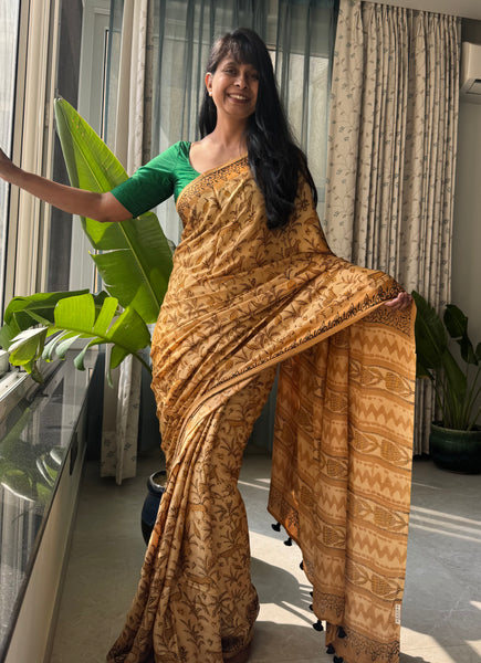 Vaani - Modal Silk Vanaspati handblock printed saree