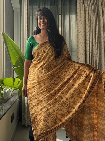 Vaani - Modal Silk Vanaspati handblock printed saree