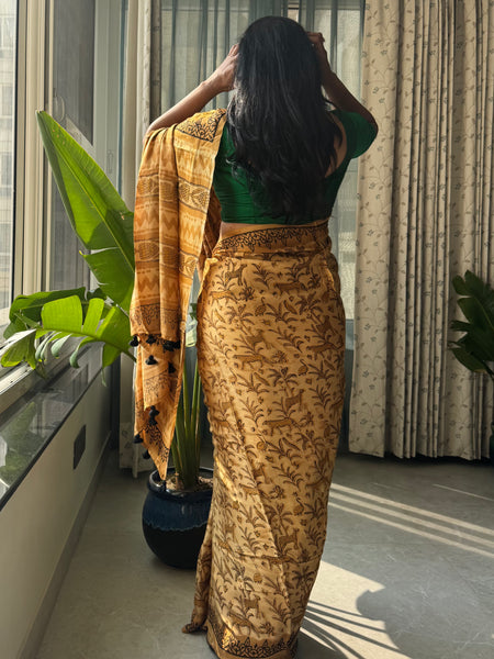 Vaani - Modal Silk Vanaspati handblock printed saree