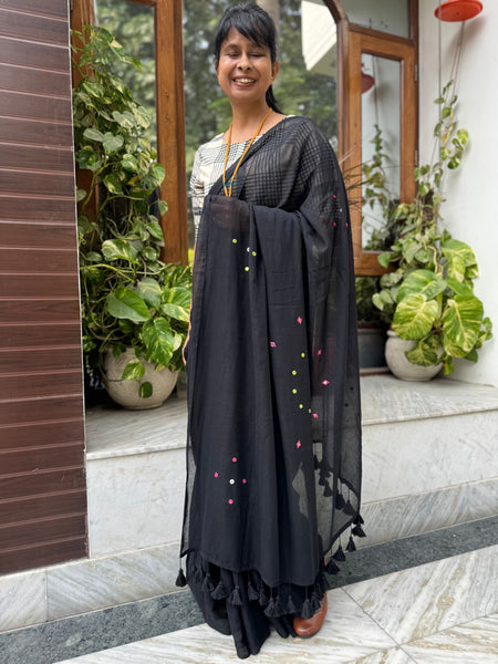 Black mul cotton with embroidery