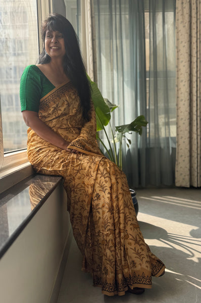 Vaani - Modal Silk Vanaspati handblock printed saree