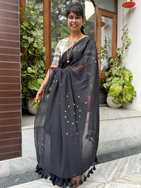 Black mul cotton with embroidery
